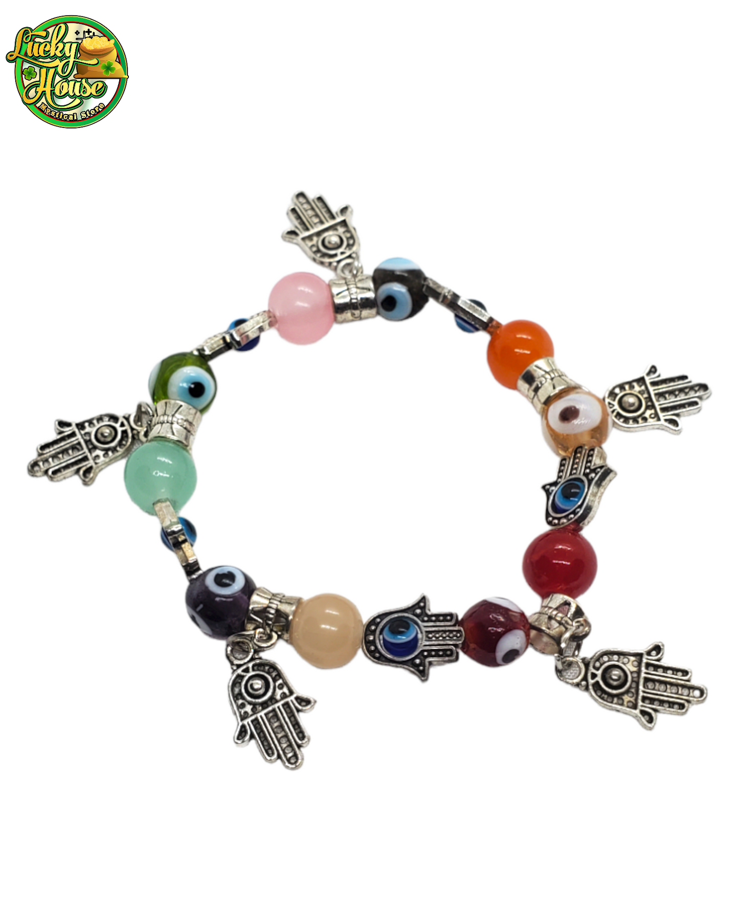 Colorful Silver Hamsa Hand Charm Bracelet
