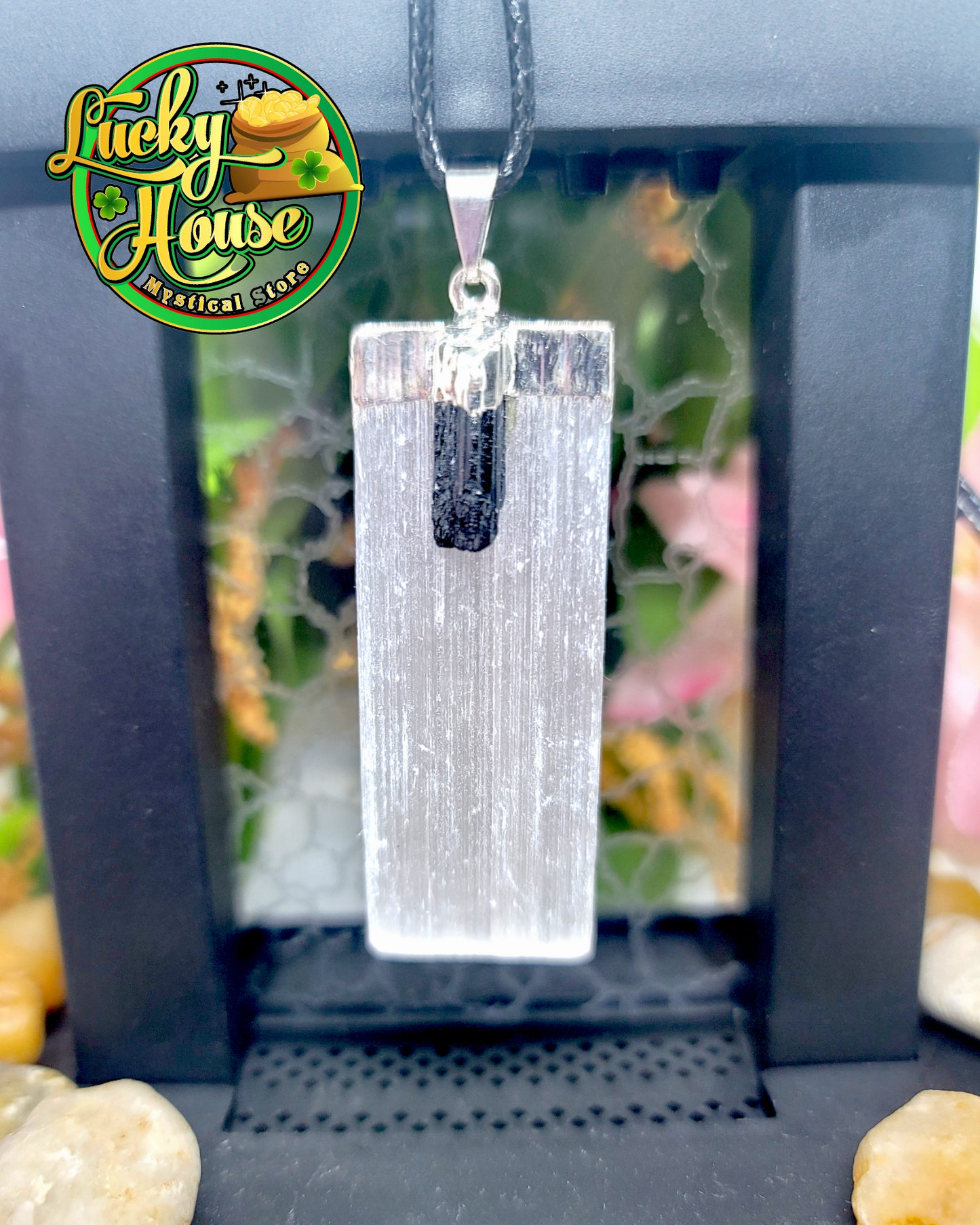 Selenite with Black Tourmaline Pendant