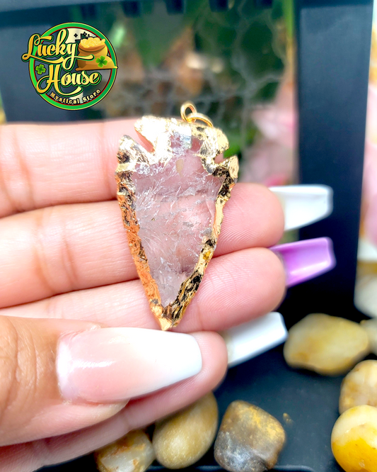 Clear Quartz Gold Arrowhead Pendant