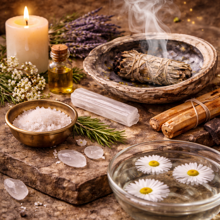 Spiritual cleansing and uncrossing tools traditionally used to clear unwanted energy and restore balance.
