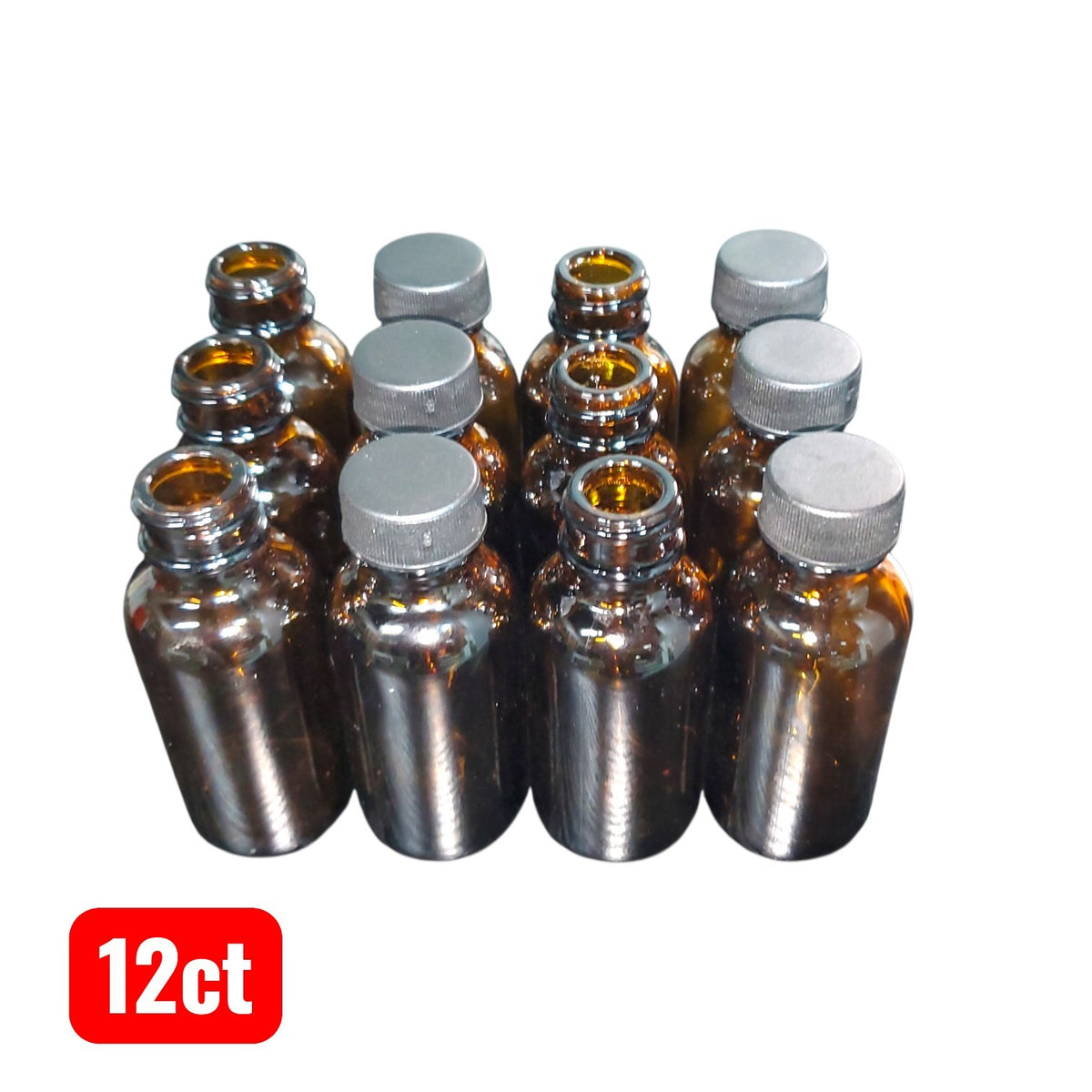 1 oz Glass Amber Bottles with Black Caps