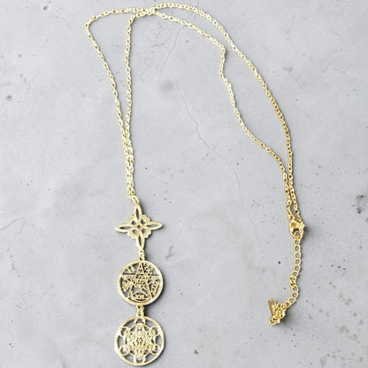 Triple Symbol Steel Necklace- Protection, Spiritual Alignment