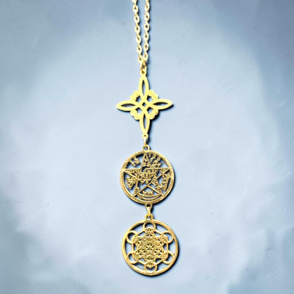 Triple Symbol Steel Necklace- Protection, Spiritual Alignment