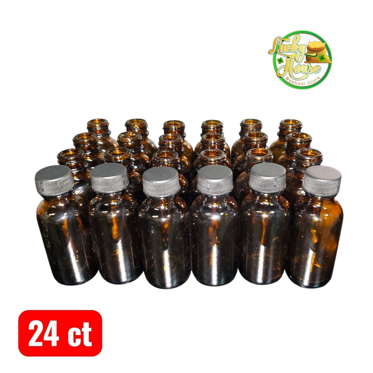 1 oz Glass Amber Bottles with Black Caps