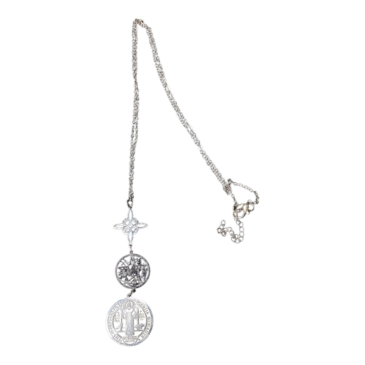 3 Piece Steel Pendant Necklace | Witches Knot, Tetragrammaton and Saint Benedict