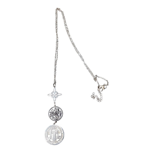 3 Piece Steel Pendant Necklace | Witches Knot, Tetragrammaton and Saint Benedict