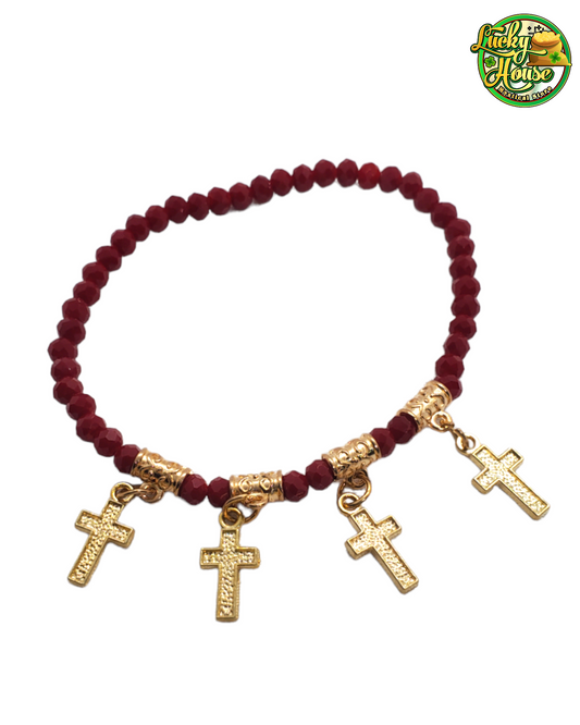 Gold Cross Red Charm Bracelet