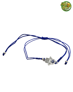 Silver Hamsa Hand Blue Evil Eye Bracelet