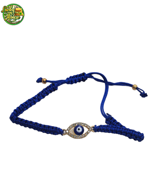 Gold Rhinestone Blue Evil Eye Bracelet