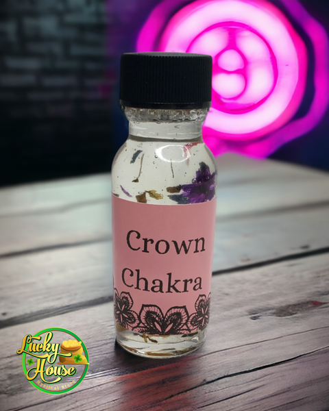 Crown Chakra herbal oil bottle, promoting spiritual balance and alignment