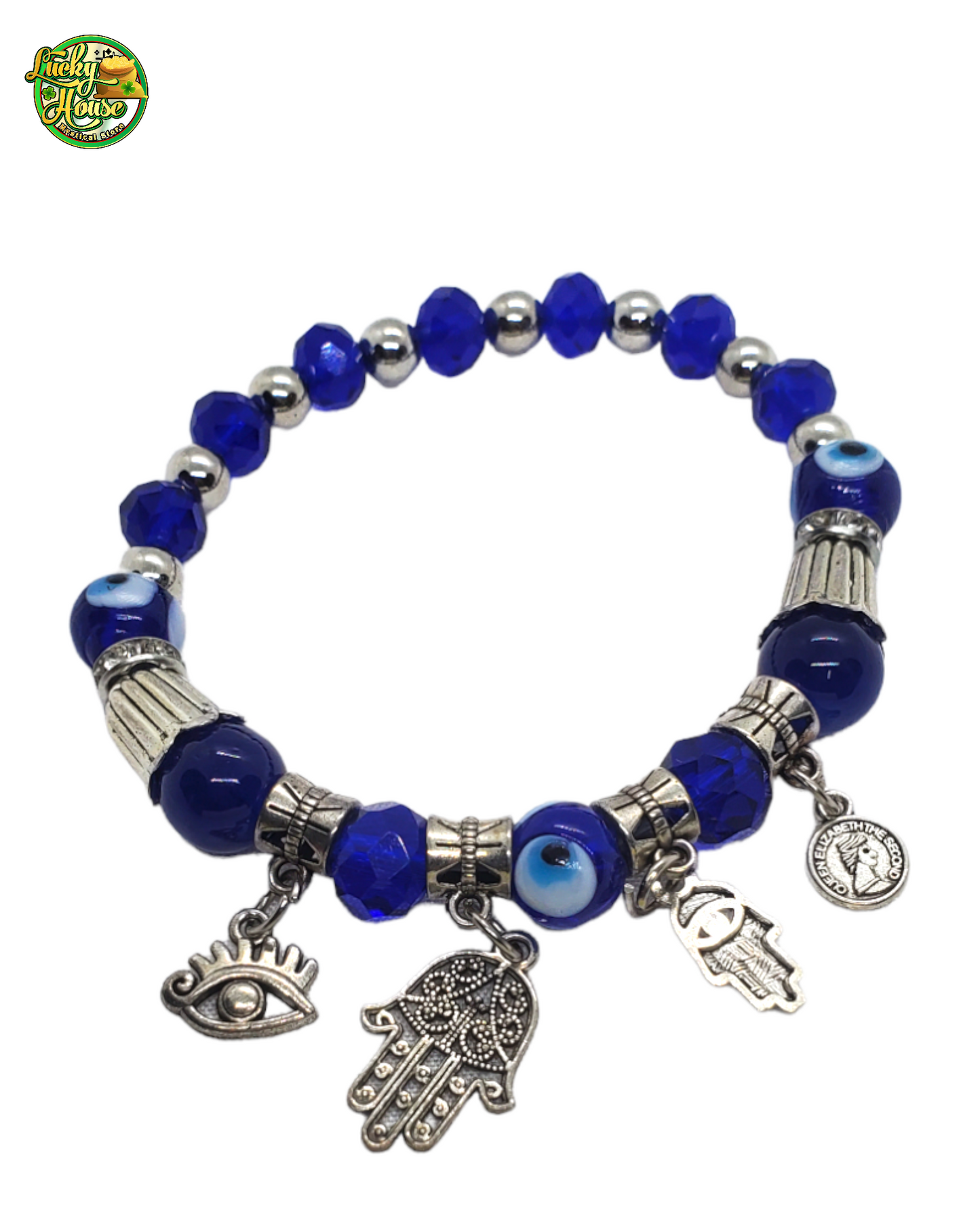 Silver and Blue Evil Eye Charm Bracelet