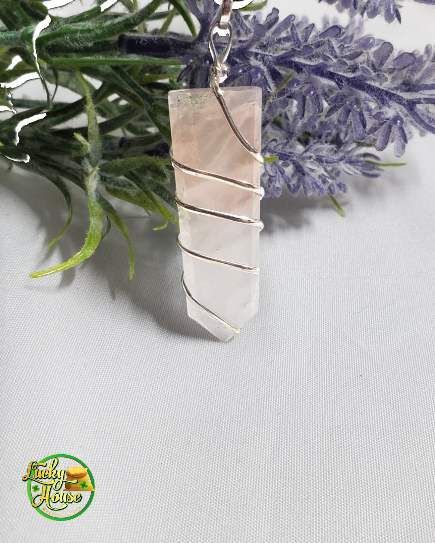 Rose Quartz Flat Wire Wrapped Pendant