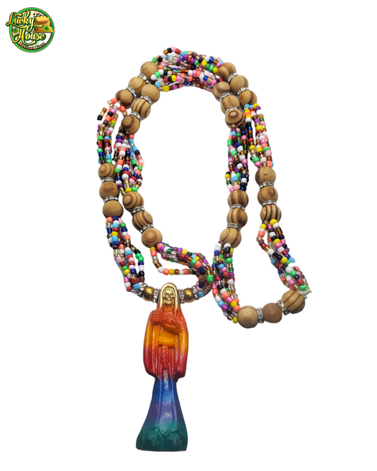 Rainbow Santa Muerte Necklace