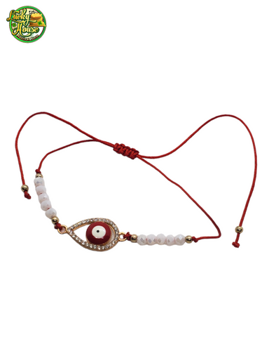 White Stone Red Evil Eye Bracelet