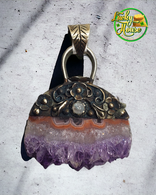 Amethyst with Rainbow Moonstone Pendant