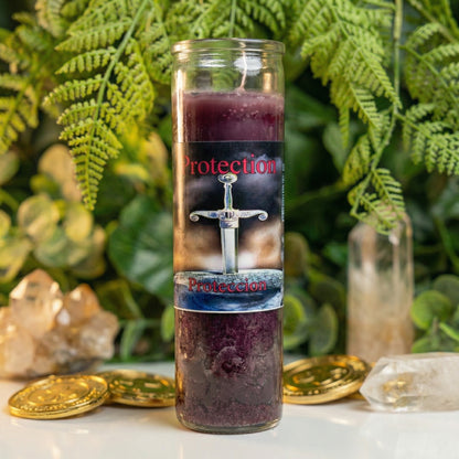 Spiritual protection candle traditionally used to support grounding, cleansing, and energetic balance.