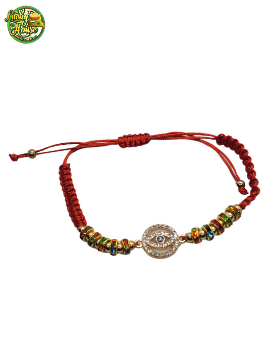 Gold Colored Stones Red Evil Eye Bracelet