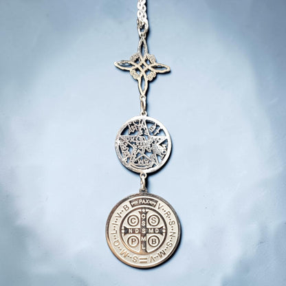 3 Piece Steel Pendant Necklace | Witches Knot, Tetragrammaton and Saint Benedict
