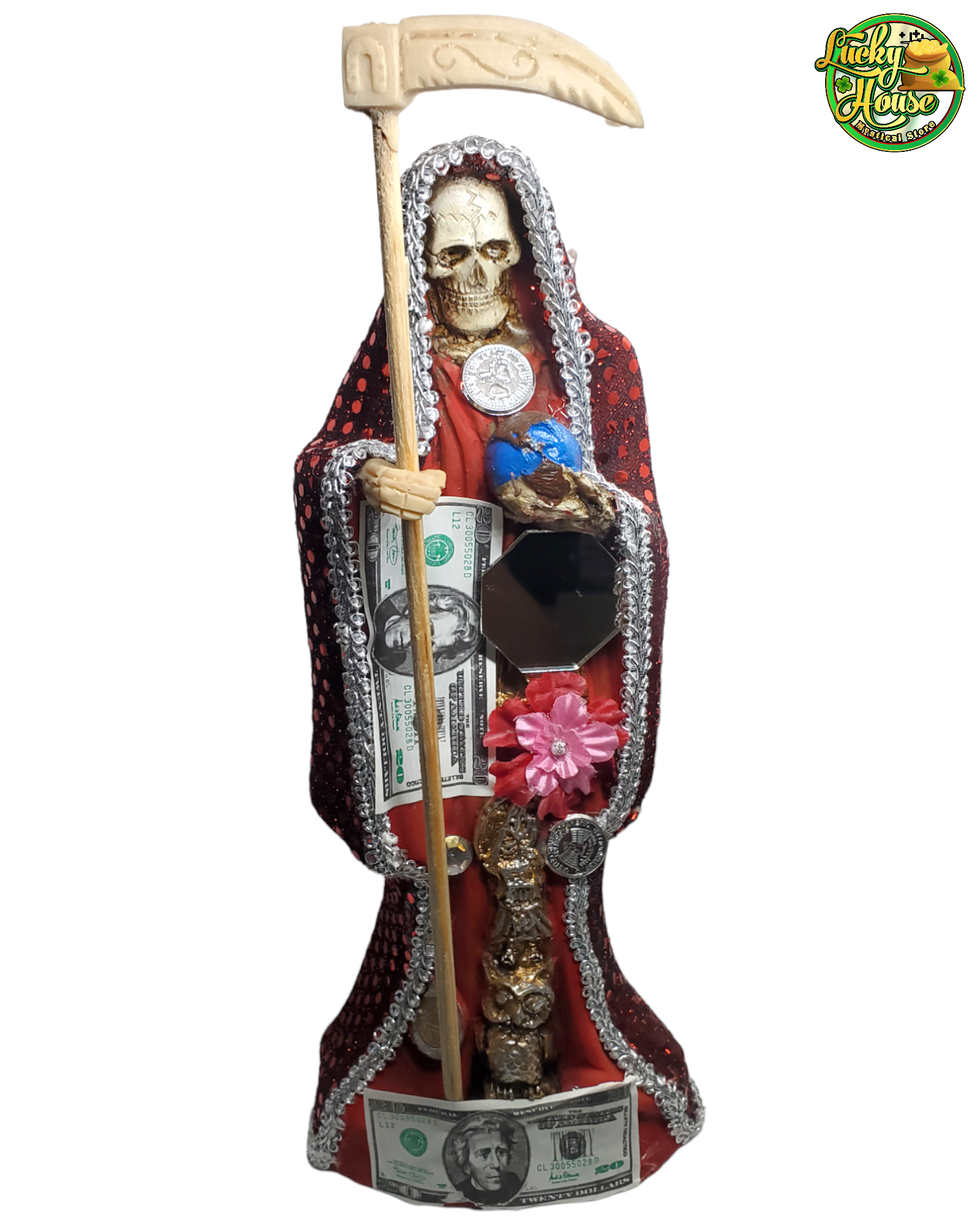 Red Santa Muerte Statue