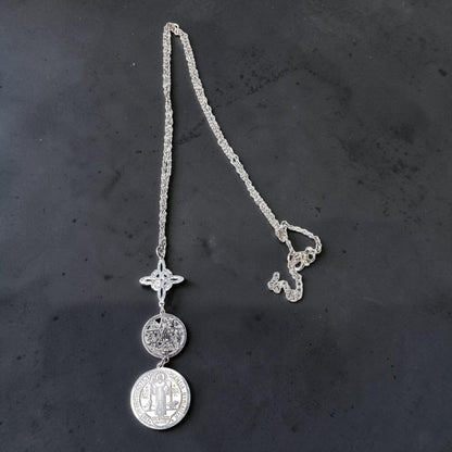 3 Piece Steel Pendant Necklace | Witches Knot, Tetragrammaton and Saint Benedict