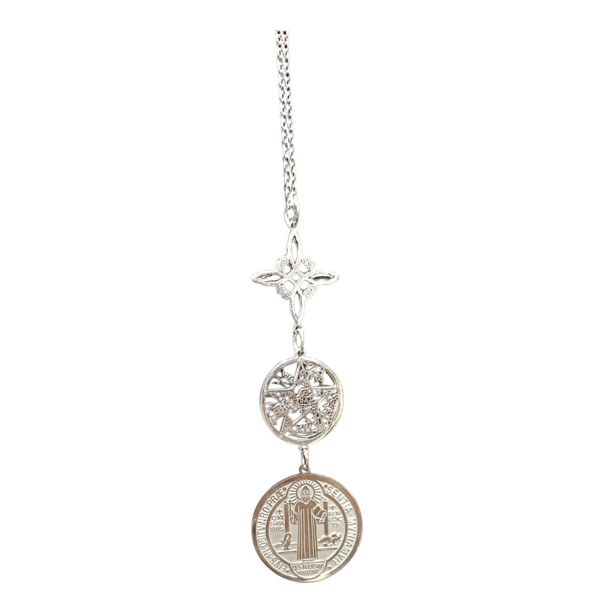 3 Piece Steel Pendant Necklace | Witches Knot, Tetragrammaton and Saint Benedict