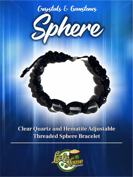 Clear Quartz and Hematite Adjustable Threaded Sphere Bracelet