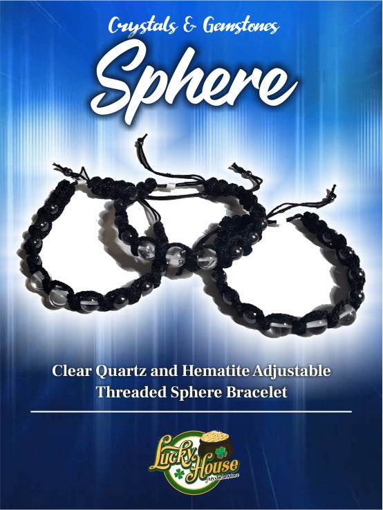 Clear Quartz and Hematite Adjustable Threaded Sphere Bracelet