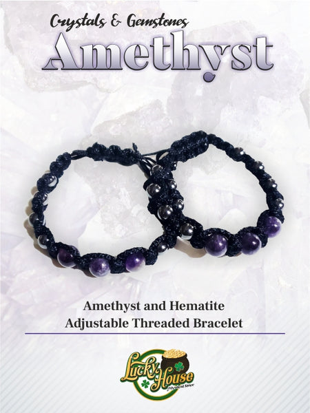 Amethyst and Hematite Adjustable Threaded Bracelet