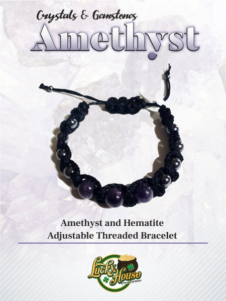 Amethyst and Hematite Adjustable Threaded Bracelet