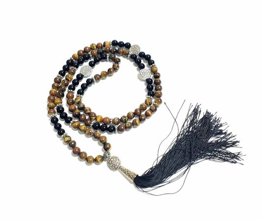 Tiger's Eye with Hematite Mala Bead