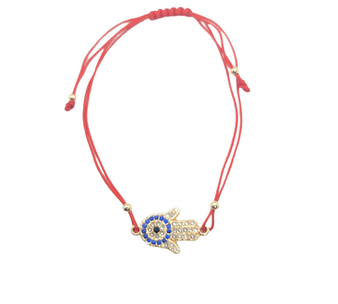 Gold Hamsa Red String Bracelet