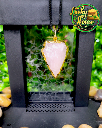 Rose Quartz Gold Plated Arrowhead Pendant