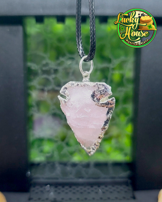 Rose Quartz Silver Plated Arrowhead Pendant