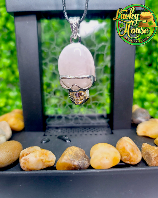 Rose Quartz Skull Pendant