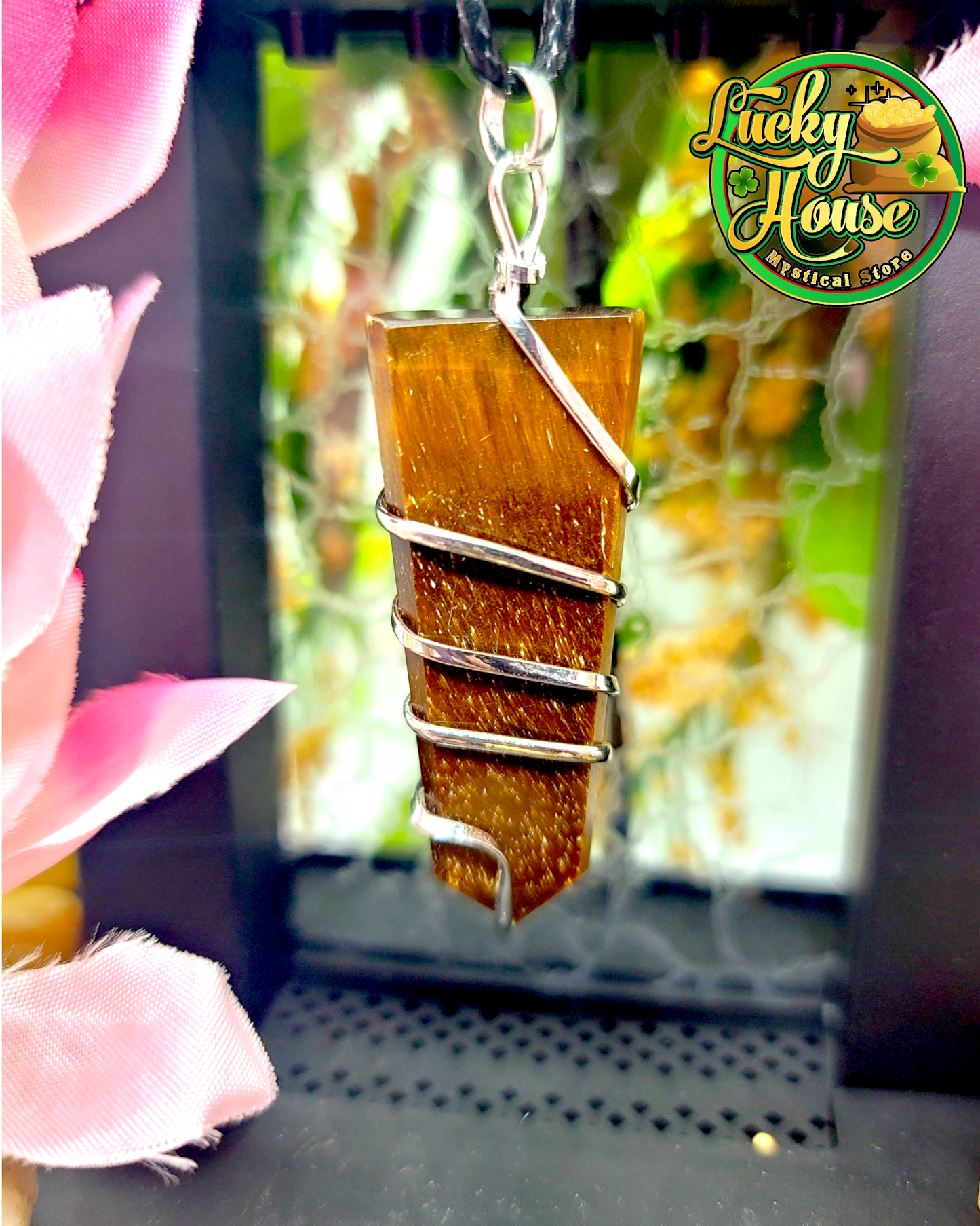 Tiger Eye Flat Wire Wrap Pendant