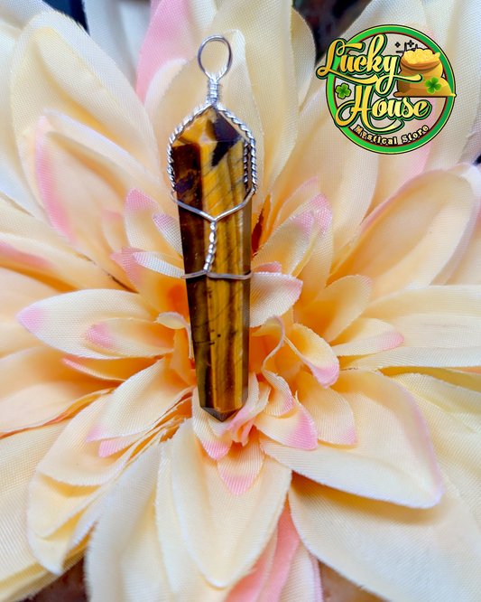 Tiger Eye Point Wire Wrap Pendant