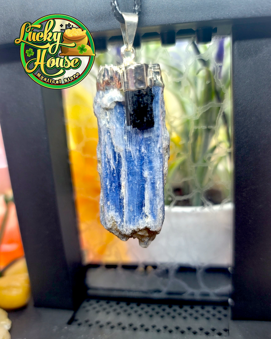 Blue Kyanite with Black Tourmaline Pendant