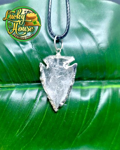 Clear Quartz Silver Arrowhead Pendant