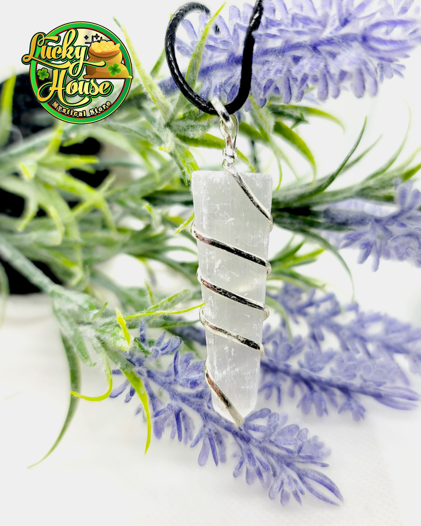 Selenite Wire Wrap Flat Pendant