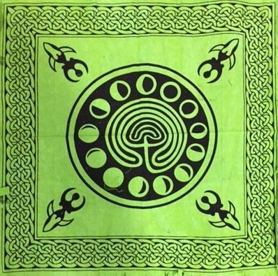 Indian Cotton Tapestry Altar Cloth Green Phases of Moon